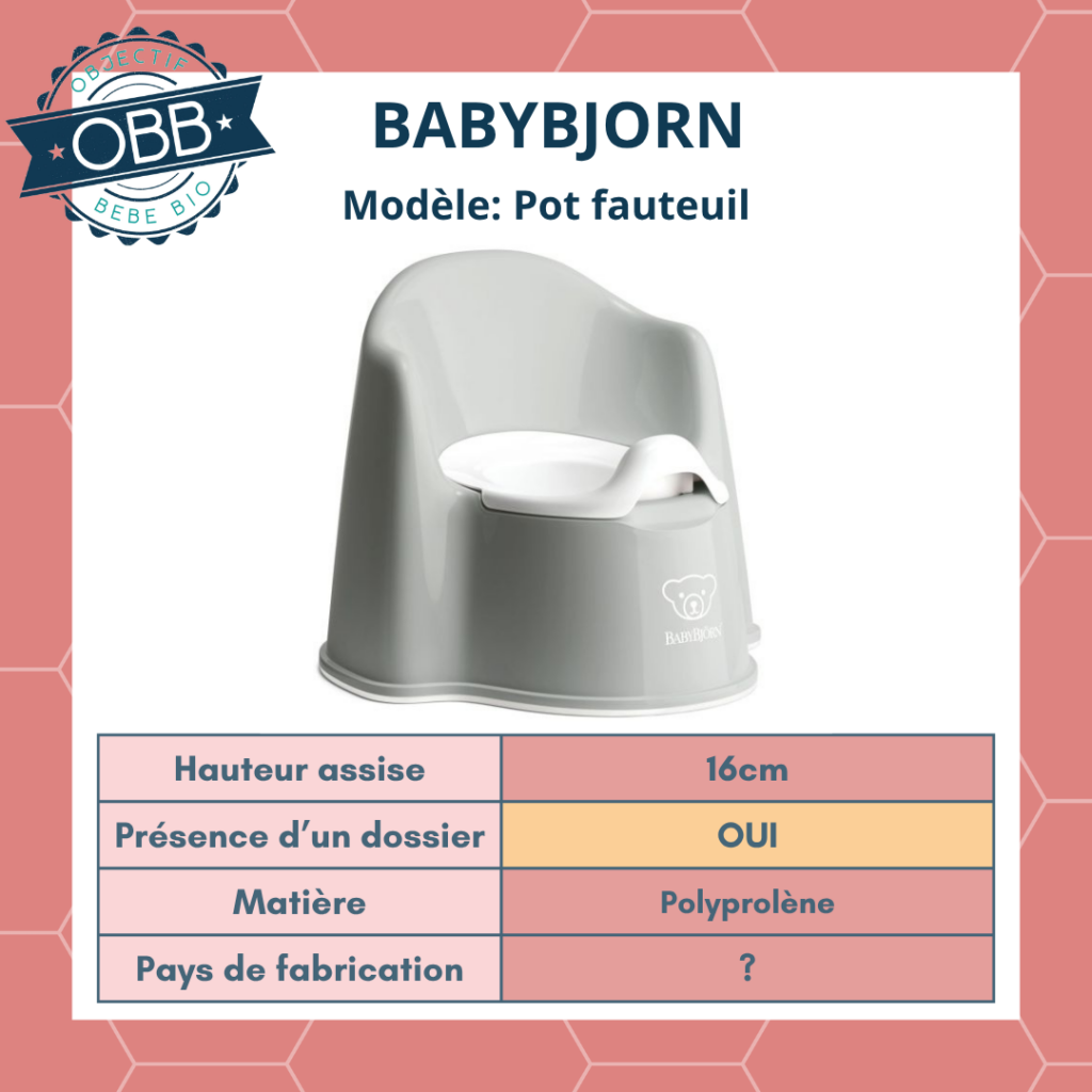 Babybjorn propose aussi une version fauteuil avec un dossier imposant. La hauteur de l'assise est de 16cm.