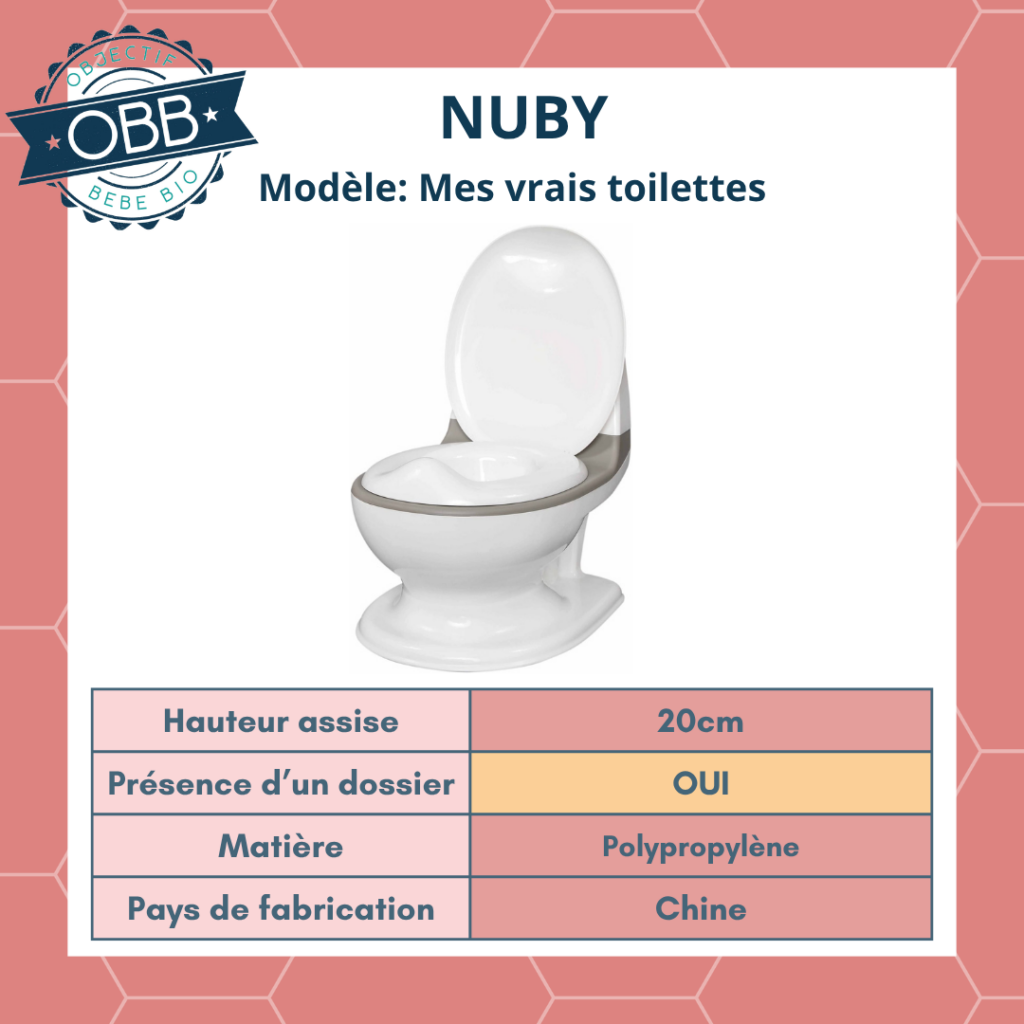 Nuby propose des toilettes miniatures pour enfant, mais la hauteur est de 20cm.