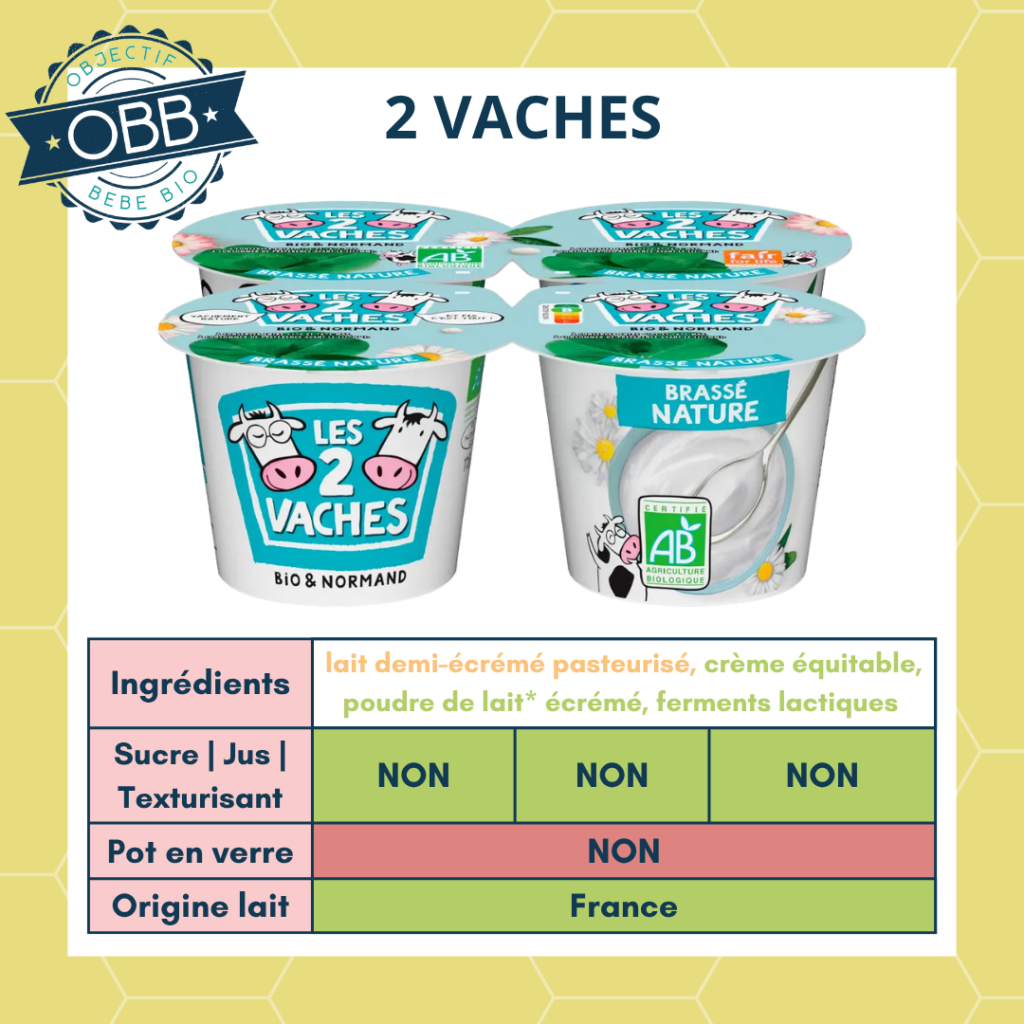 Les 2 vaches , yaourt au lait demi écrémé sans sucre mais, en pot en plastique