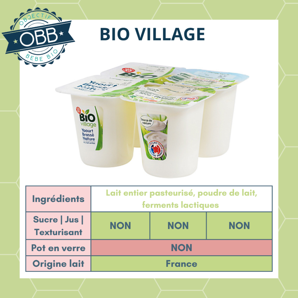Bio village, yaourt au lait entier sans sucre en pot en plastique