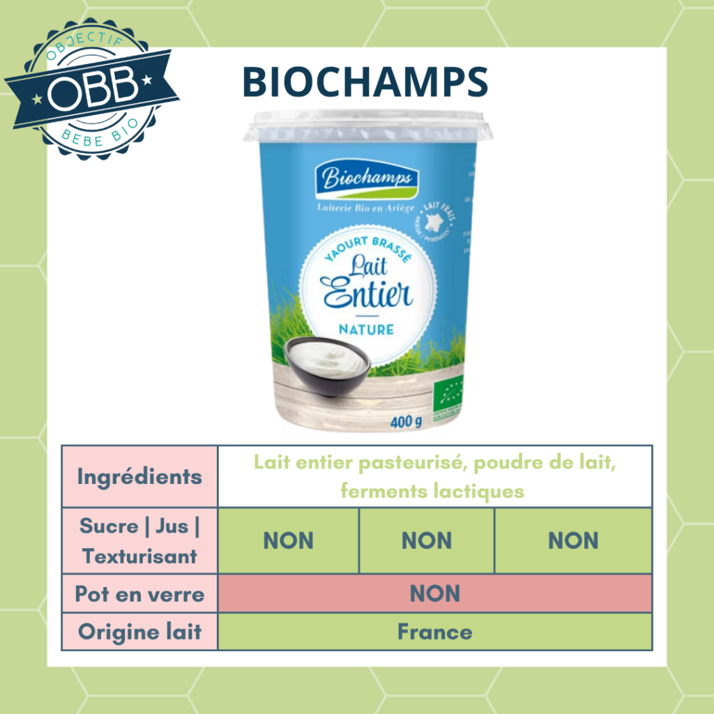 Biochamps, yaourt au lait entier sans sucre en pot en plastique