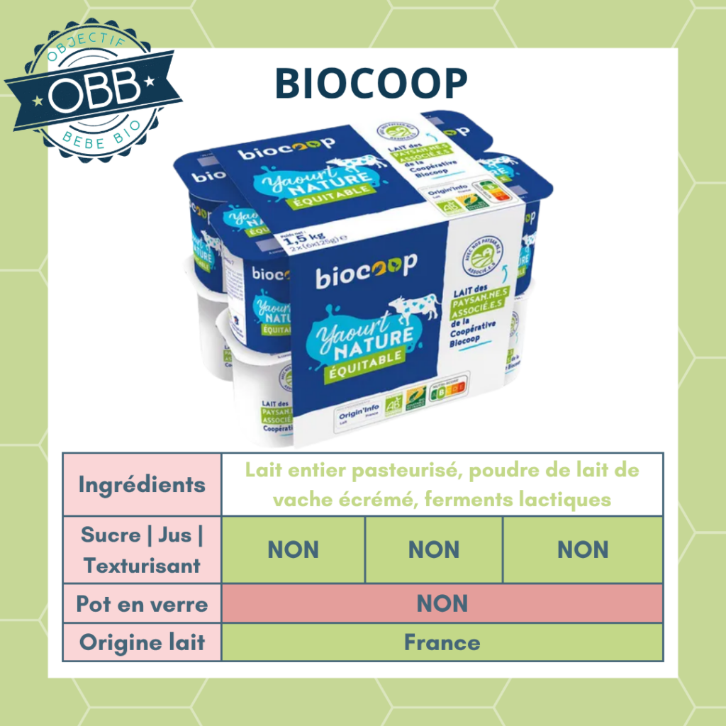 Biocoop, yaourt au lait entier sans sucre en pot en plastique