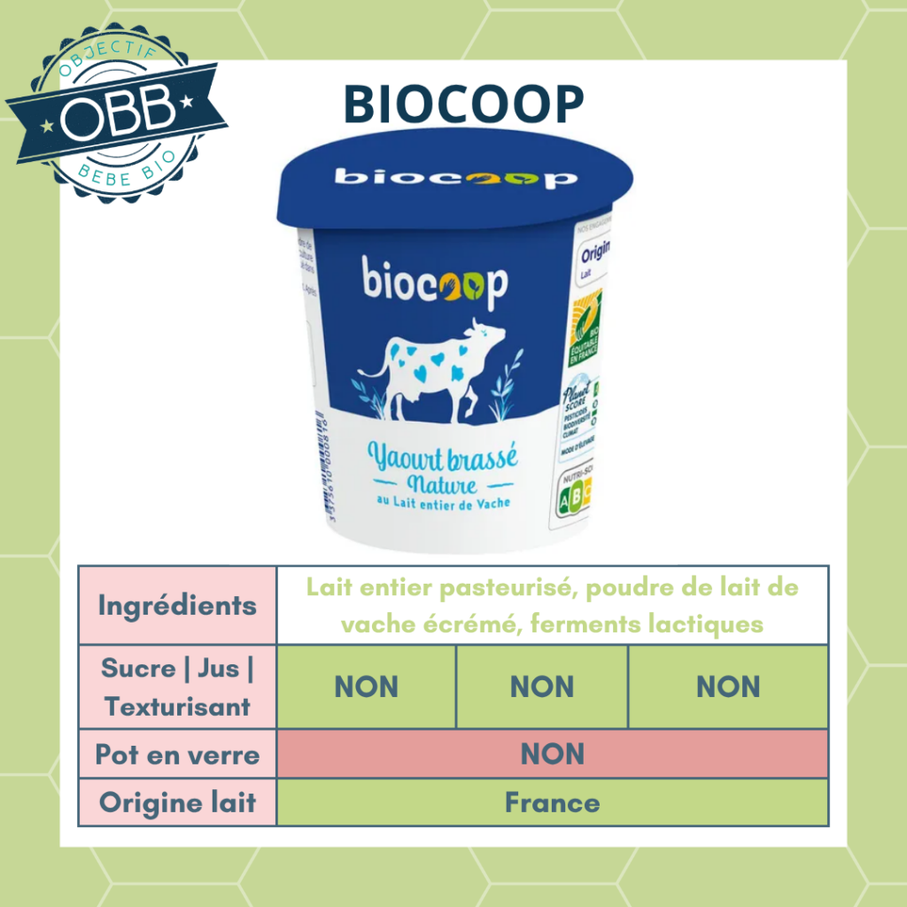 Biocoop, yaourt au lait entier sans sucre en pot en plastique
