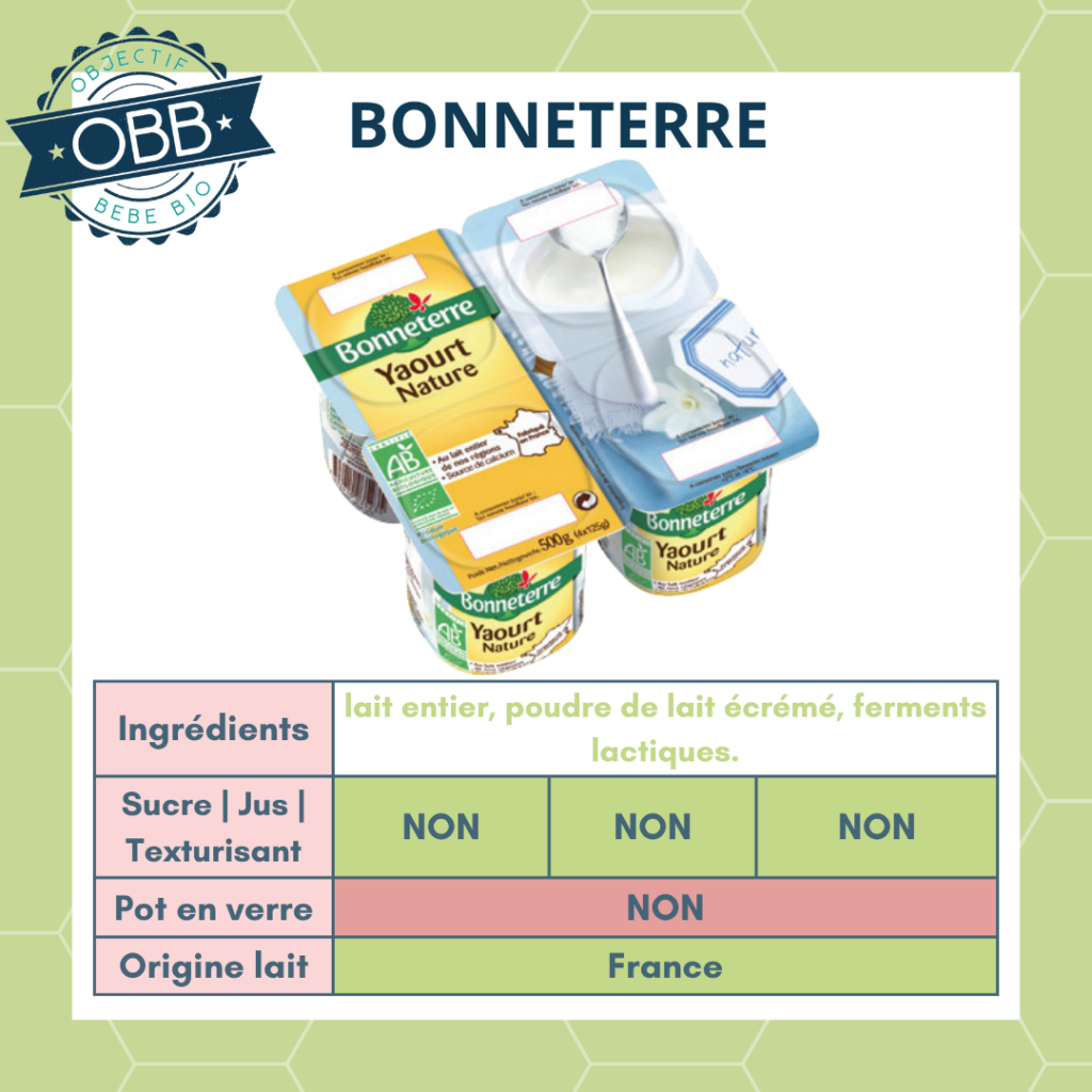 Bonneterre, yaourt au lait entier sans sucre en pot en plastique