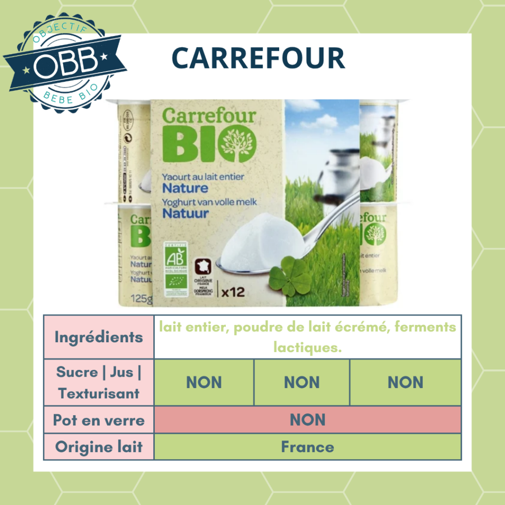 Carrefour, yaourt au lait entier sans sucre en pot en plastique
