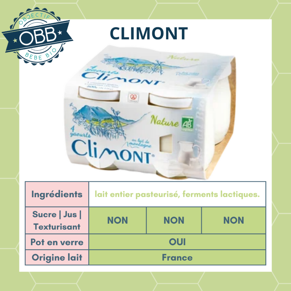 Climont, yaourt au lait entier sans sucre en pot en verre