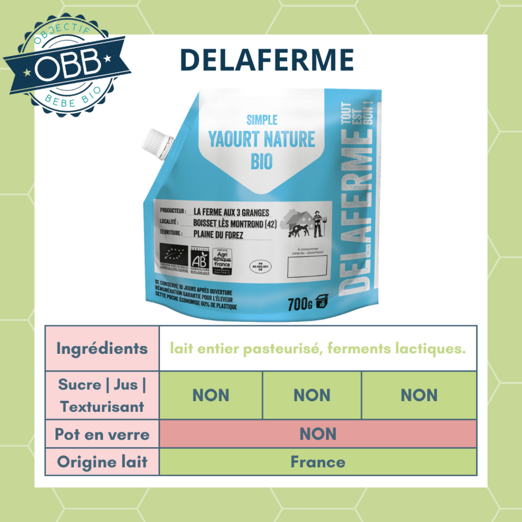 Delaferme, yaourt au lait entier sans sucre en pot en plastique