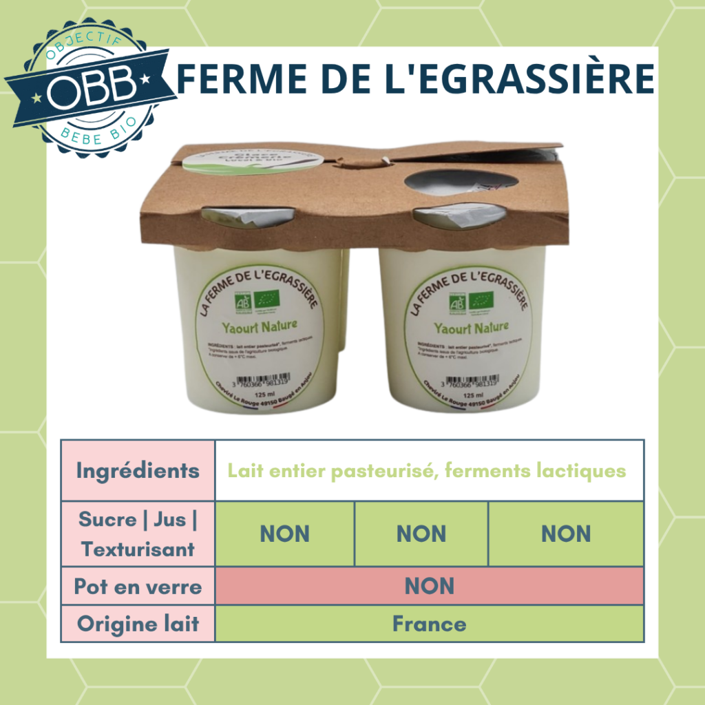 Ferme de l'egrassière, yaourt au lait entier sans sucre en pot en plastique