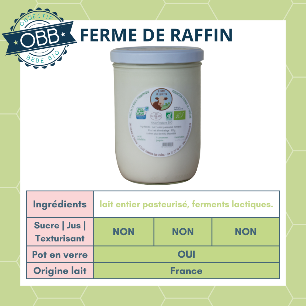 Ferme de Raffin, yaourt au lait entier sans sucre en pot en verre