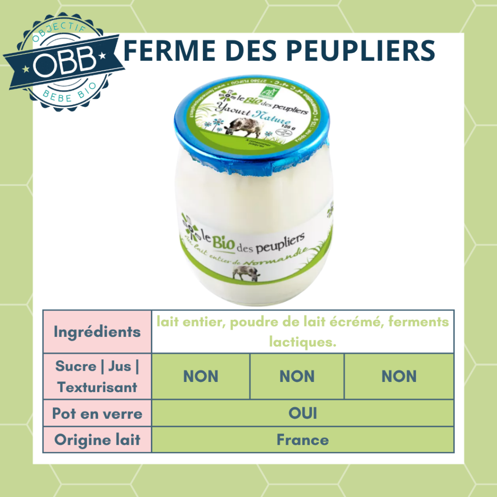 La ferme des peupliers , yaourt au lait entier sans sucre en pot en verre
