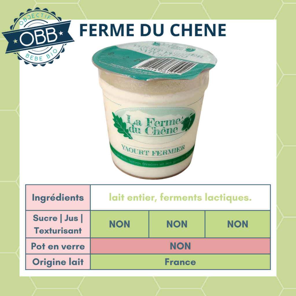 Ferme du chêne, yaourt au lait entier sans sucre en pot en plastique