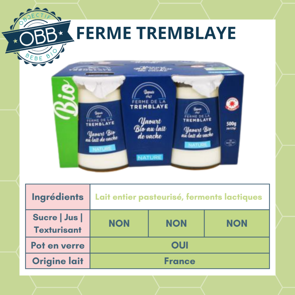 La ferme Tremblay, yaourt au lait entier sans sucre en pot en verre