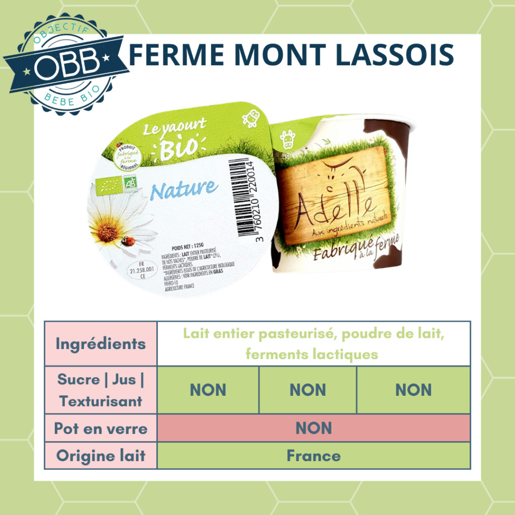 Ferme Mont lassois, yaourt au lait entier sans sucre en pot en plastique