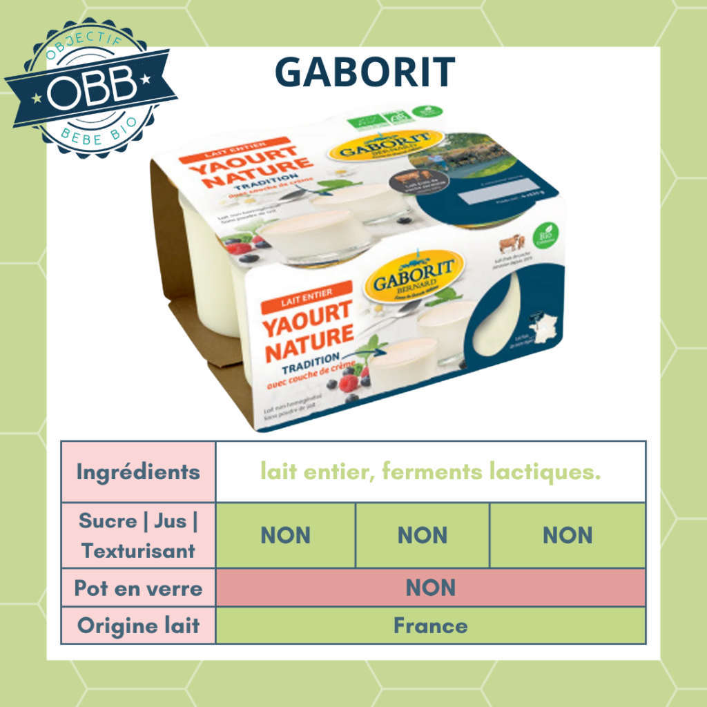 Gaborit, yaourt au lait entier sans sucre en pot en plastique