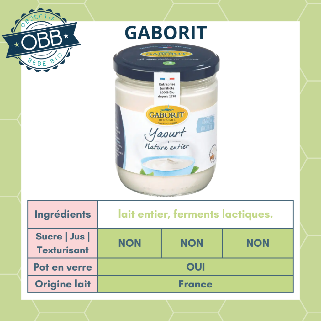 Gaborit, yaourt au lait entier sans sucre en pot en verre
