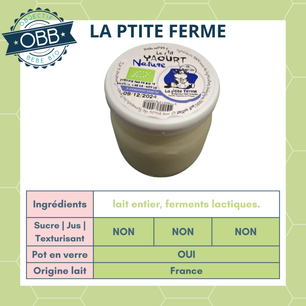 La ptite ferme, yaourt au lait entier sans sucre en pot en verre