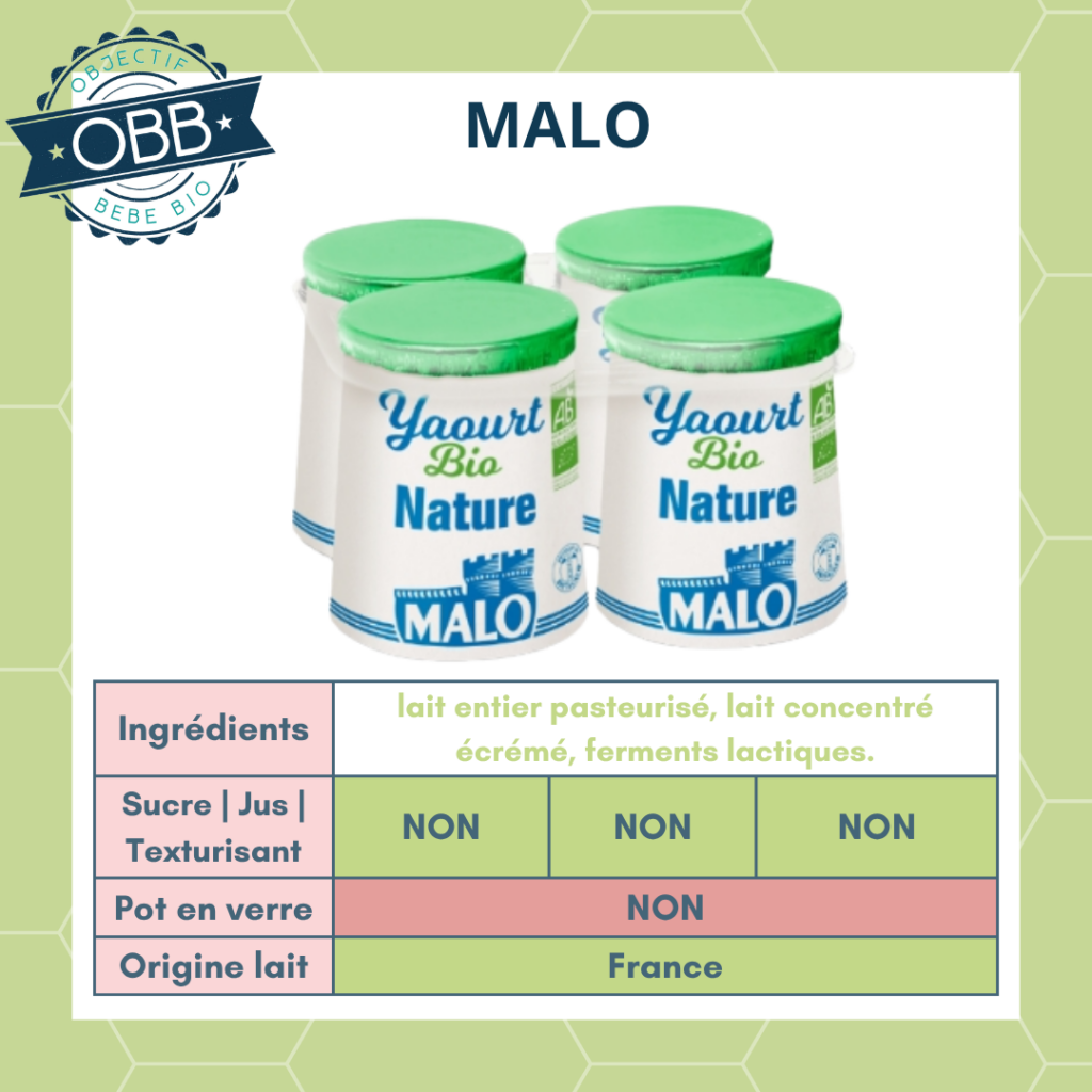 Malo, yaourt au lait entier sans sucre en pot en plastique