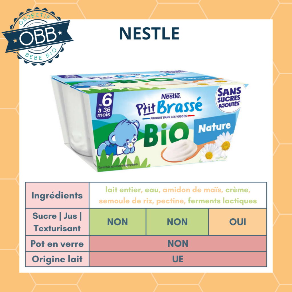Nestlé brassé bio sans sucre mais avec agent de texture.