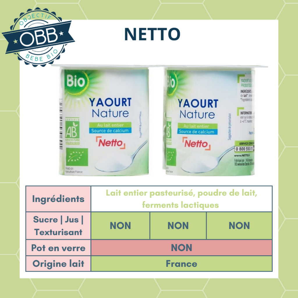 Netto, yaourt au lait entier sans sucre en pot en plastique