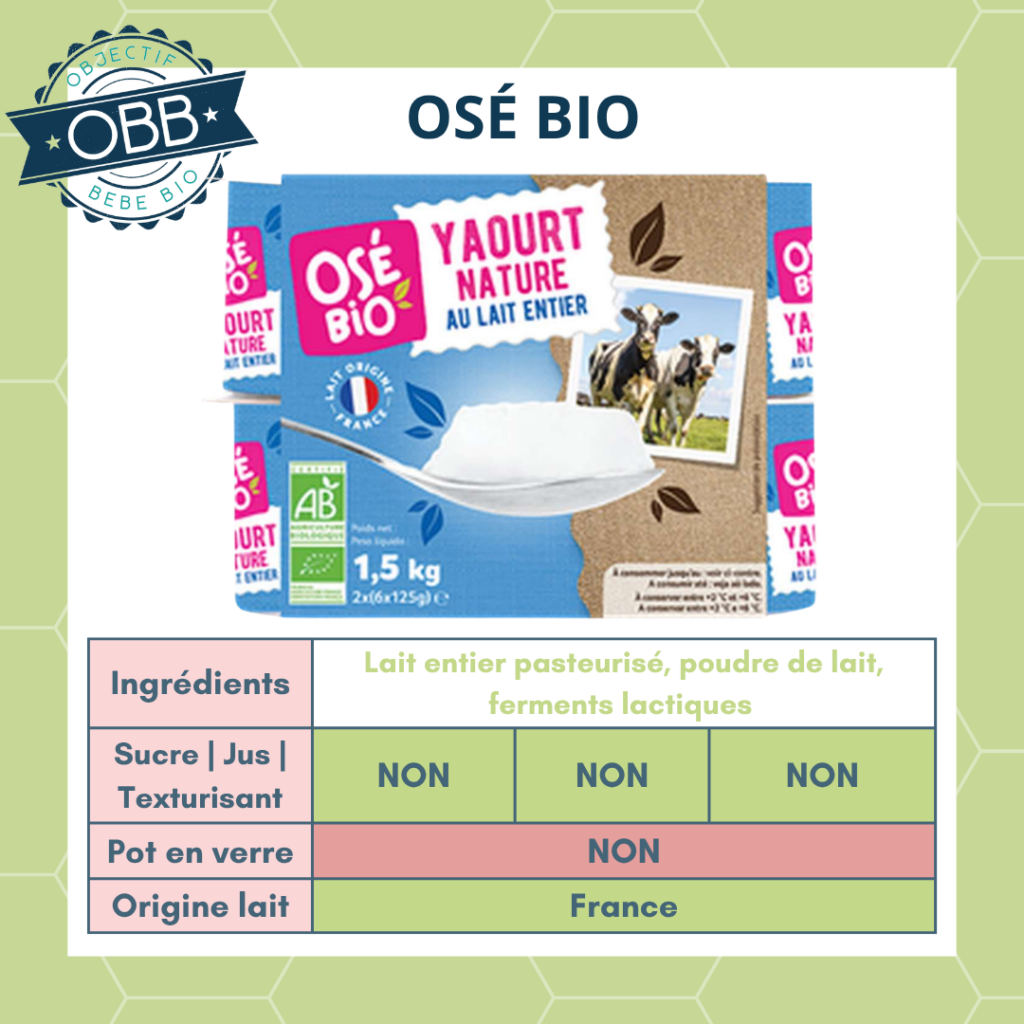 Osé bio, yaourt au lait entier sans sucre en pot en plastique