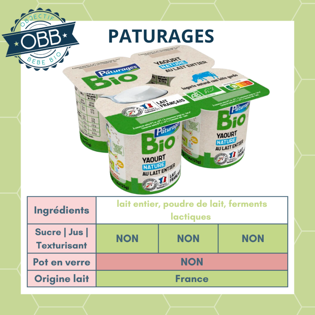 Pâturages marque d'Intermarché, yaourt au lait entier sans sucre en pot en plastique