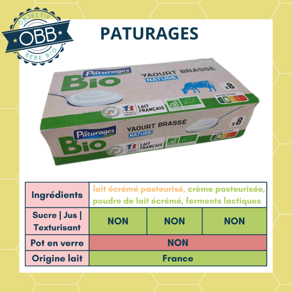 Pâturages, yaourt au lait demi écrémé sans sucre en pot en plastique