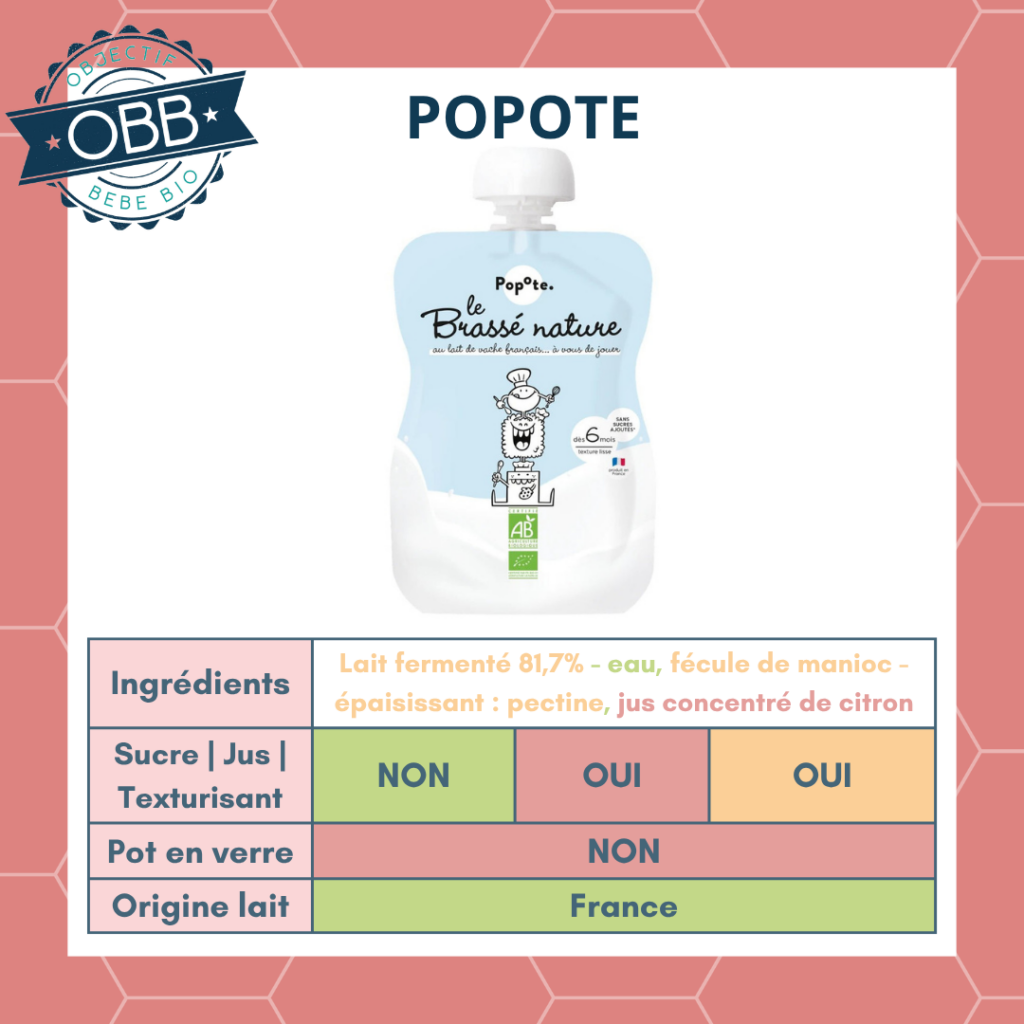 Popote, brassé nature pour bébé avec du jus concentré ajouté et des agents de texture