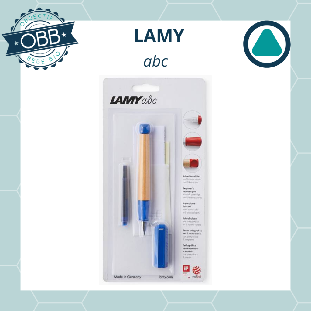 Stylo plume ABC de Lamy avec plume en acier inoxydable poli. Il dispose d'un embout ergonomique antidérapant.